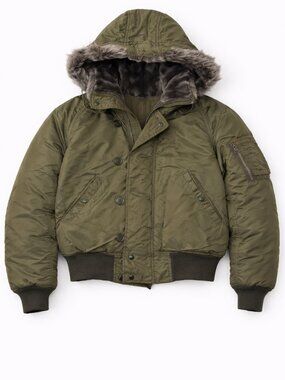 Vintage Alpha Industries N-2B Flight Jacket USAF Hooded Military Bomber Green L